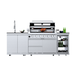 Silver - 3PC 304 Stainless Steel Modular Outdoor Kitchen with 6 - Burner Grill - homecabinets
