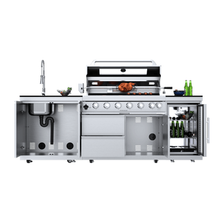 Silver - 3PC 304 Stainless Steel Modular Outdoor Kitchen with 6 - Burner Grill - homecabinets