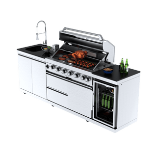 Silver - 3PC 304 Stainless Steel Modular Outdoor Kitchen with 6 - Burner Grill - homecabinets