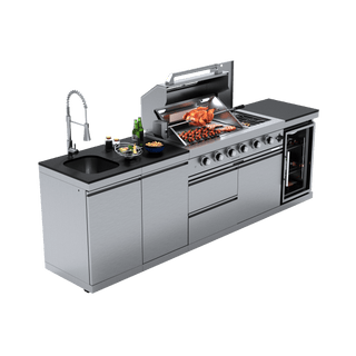 Silver - 4PC 304 Stainless Steel Modular Outdoor Kitchen with 4 - Burner Grill - homecabinets