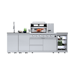 Silver - 4PC 304 Stainless Steel Modular Outdoor Kitchen with 4 - Burner Grill - homecabinets