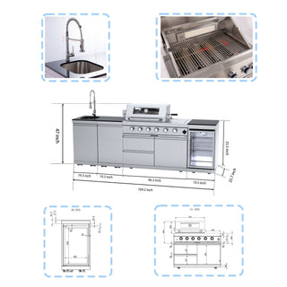 Silver - 4PC 304 Stainless Steel Modular Outdoor Kitchen with 4 - Burner Grill - homecabinets