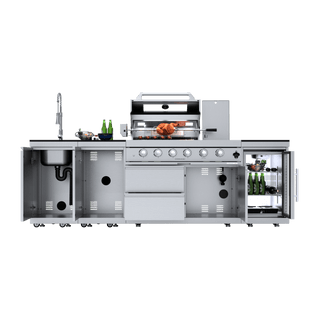 Silver - 4PC 304 Stainless Steel Modular Outdoor Kitchen with 4 - Burner Grill - homecabinets