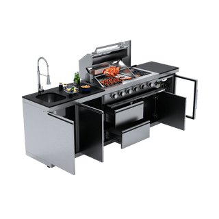 Silver - 4PC 304 Stainless Steel Modular Outdoor Kitchen with 4 - Burner Grill - homecabinets