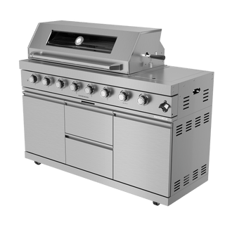 Silver - 58 - Inch 304 Stainless Steel Modular Outdoor Kitchen 6 - Burner Gas Grill with Side Burner - homecabinets