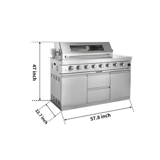 Silver - 58 - Inch 304 Stainless Steel Modular Outdoor Kitchen 6 - Burner Gas Grill with Side Burner - homecabinets