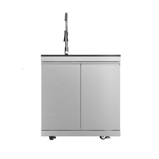 Silver - 5PC L - Shaped 304 Stainless Steel Modular Outdoor Kitchen with 6 - Burner Grill - homecabinets