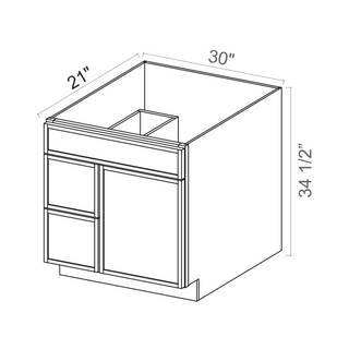 Slim Aston Green - 33"W Offset - Sink Vanity Combo Cabinet (Drawer on Right) - homecabinets