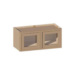 Slim White Oak - 27"W × 12"H Glass - Door Wall Cabinet - homecabinets