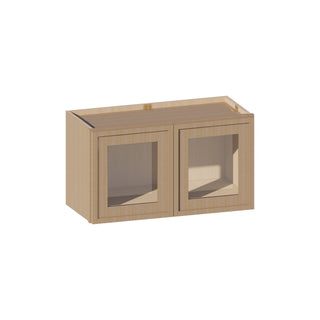 Slim White Oak - 27"W × 15"H Glass - Door Wall Cabinet - homecabinets