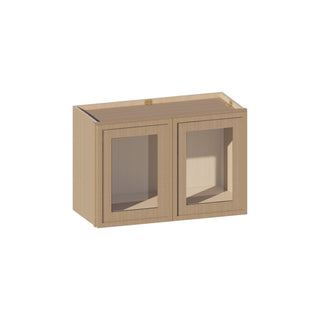 Slim White Oak - 27"W × 18"H Glass - Door Wall Cabinet - homecabinets