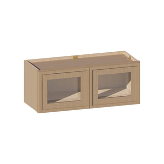 Slim White Oak - 30"W × 12"H Glass - Door Wall Cabinet - homecabinets