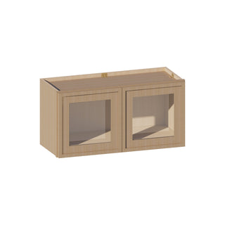 Slim White Oak - 30"W × 15"H Glass - Door Wall Cabinet - homecabinets