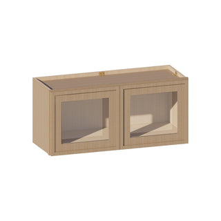 Slim White Oak - 33"W × 15"H Glass - Door Wall Cabinet - homecabinets