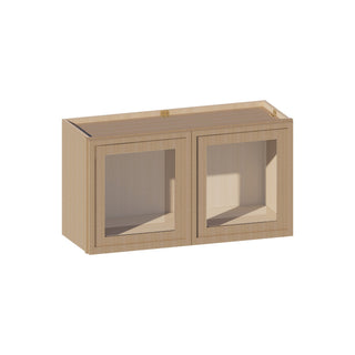 Slim White Oak - 33"W × 18"H Glass - Door Wall Cabinet - homecabinets