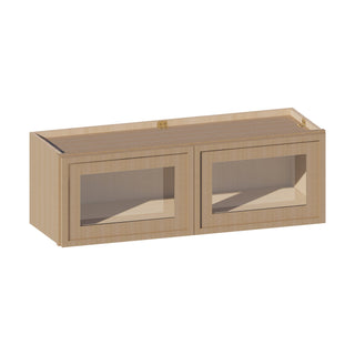 Slim White Oak - 36"W × 12"H Glass - Door Wall Cabinet - homecabinets