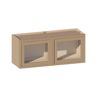 Slim White Oak - 36"W × 15"H Glass - Door Wall Cabinet - homecabinets