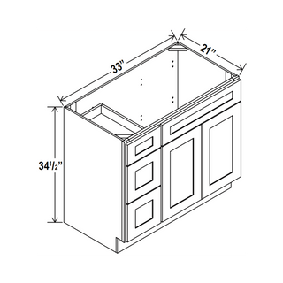Smokey Ash - 33"W Offset - Sink Vanity Combo Cabinet (Drawer on Left) - homecabinets