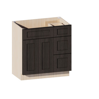 Smokey Ash - 33"W Offset - Sink Vanity Combo Cabinet (Drawer on Right) - homecabinets